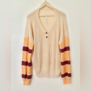 DearCase Tan Sweater with Striped Wide Sleeves
